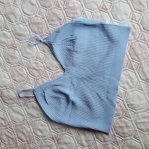 SHEIN Light Blue Ribbed Crop Top